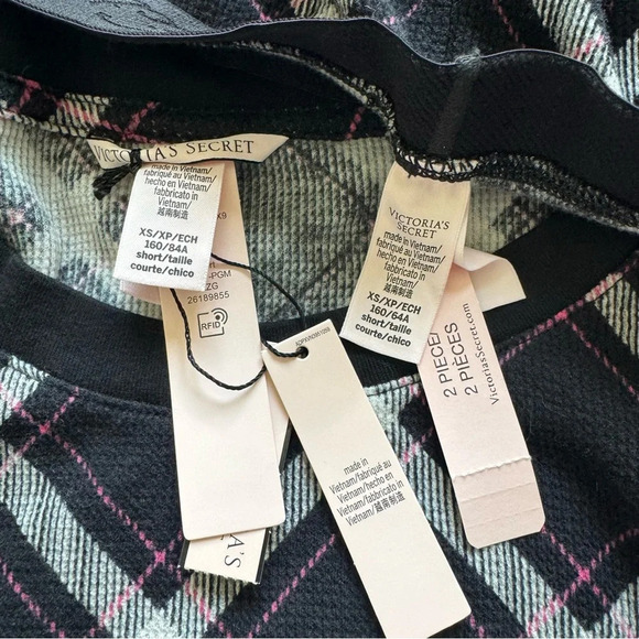 Victoria’s Secret pajama set thermal top pants plaid black pink XS new - Picture 3 of 10